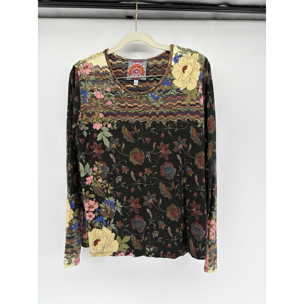 Johnny Was Favorite Swing Flower Tee Top Bamboo Floral Boho Cottagecore XS